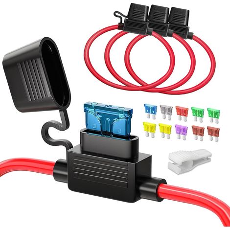 3pcs 12AWG Medium In-Line Fuse Holder, ATC/ATO Automotive Flat Fuse Holder Waterproof Fuse Holder for Car/Truck/Motorcycle + 14pcs Standard Fuses (10A 15A 20A 25A 30A 35A 40A) + Extractor (1/5)