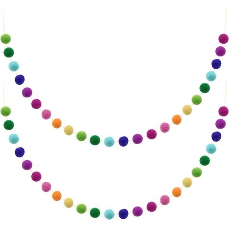 2 pièces feutre pompons guirlandes colorées 6.5 pieds de long 24 boules laine feutre boule guirlande pour mur fête décor arbre de Noël ornement-Fei Yu (1/5)