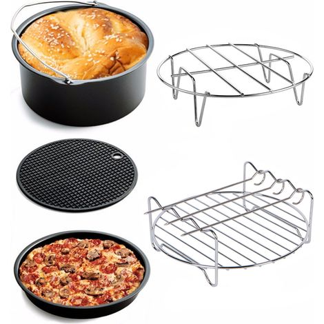 Kit 5 accessoires friteuse à air 15 cm, accessoires cuisson pizza grillades multifonction, ensemble pratique pour cuisine maison (1/5)