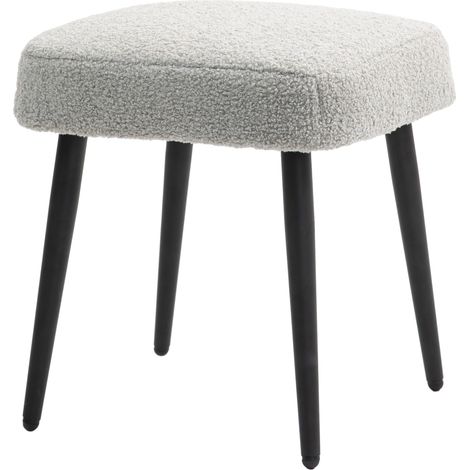 Hocker, Fußstütze, gepolsterter Sitz, Kaschmir-Optik, Stahlbeine, 42 x 42 x 44 cm, Hellgrau