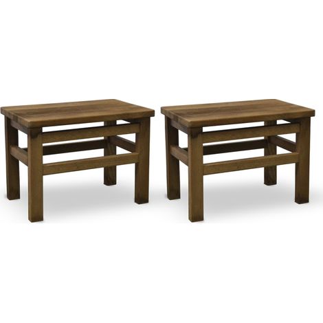 Set di 2 sgabelli bassi sgabellini panche poggiapiedi seduta in legno noce scuro (1/5)