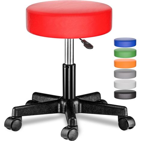 CASARIA® Taburete con ruedas altura regulable 46-60cm acolchado 10cm 360° Ø35cm Rojo (1/9)