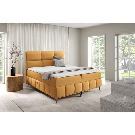 Boxspringbett Schlafzimmerbett CHARLIE 120x200cm Stoff Fibi Honiggelb