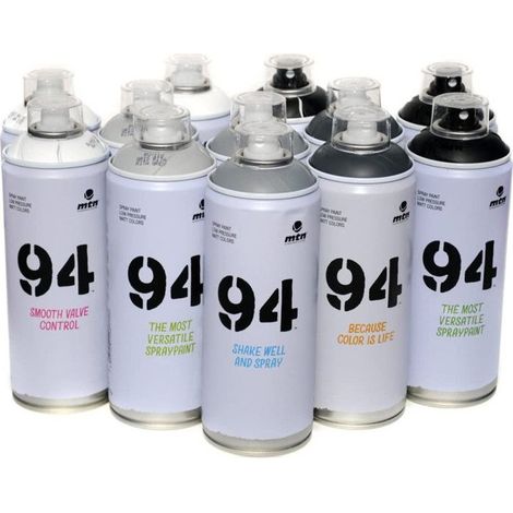 Lot de 12 bombes de peinture - MTN 94 - échelle de gris - 400ml