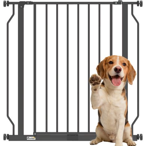 PawHut Dog Gate Wide Stair Gate w/ Door Pressure Fit, 75-85W cm, Black