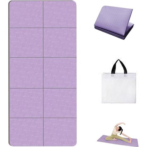 Esterilla de yoga - Esterilla de ejercicio plegable y acolchada - Incluye bolsa de almacenamiento - Esterilla de fitness antideslizante y amortiguadora - 185 cm x 90 cm - Esterilla de fitness - Morada (1/3)