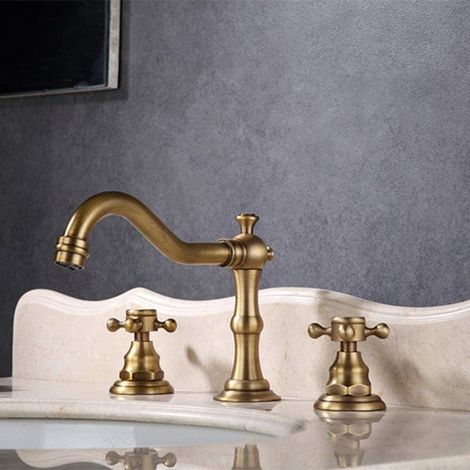 3 robinet pour vasque - bronze - 3 trous - eau chaude/froide (1/5)