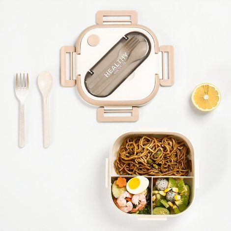 Bento-Box 1300 ml, Lunchbox mit Fächern, Brotdose aus lebensmittelechtem PP mit Gabel und Löffel, auslaufsicher, mit Tragegriff, für Arbeit, Schule und Picknick (1/5)