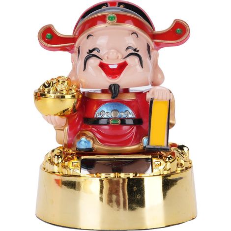 Ortviai Statue Solaire de Caishen Nodding pour Voiture et Intérieur – Décoration Porte-Bonheur en Plastique 8,5 x 11 cm (1/5)