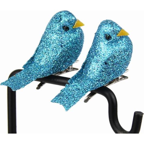 Oiseaux En Mousse - 12 Pièces - Dimensions 5,2 x 2,5 x 3,5 Cm - Décoration Intérieure Noël - Blanc Or Bleu