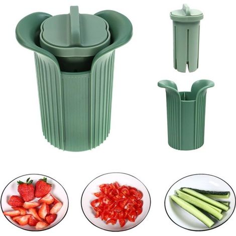Cortador manual de 2 piezas, Removedor de tallos de fresas, Cortador de verduras multifuncional, Cortador de pepinos y tomates, Verde (1/5)