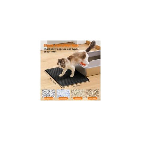 Tapis de litière pour chat en EVA imperméable double couche alvéolé, noir, (1/4)