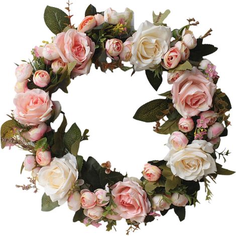Guirlande Artificielle - Rose - Diamètre 35 cm - Pour Porte Mur Jardin - Matériau Résistant Aux Intempéries - Boucle De Suspension Intégrée - 1 Pièce (1/4)