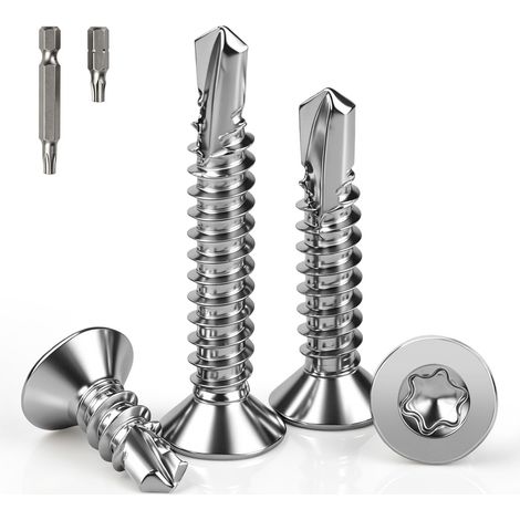 Lot de 140 vis à tête fraisée Torx M4,2 x 16 mm - Vis autotaraudeuses à tête fraisée en acier inoxydable 410 - DIN 7504 - Vis autoperceuses pour tôle et bois (1/5)