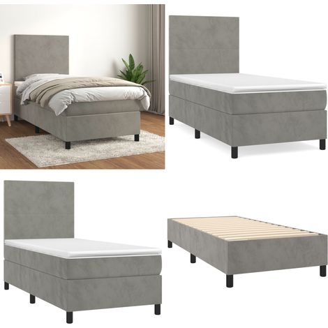 Boxspringbett mit Matratze Hellgrau 80x200 cm Samt - Boxspringbett - Samtbett - Doppelbett - Bett Mit Kopfteil - Hellgraues Bett - Home & Living (1/5)