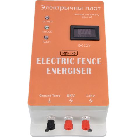 Électrificateur de clôture électronique de 40 km (25 miles) CC/CA, alimentation solaire en temps réel, commande par impulsions pour animaux, prise 100-240 V. (1/5)
