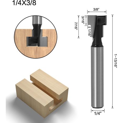 Ensemble de 3 fraises à rainurer, fraise à bois noire à queue de 6,35 mm (1/4"), pour cadres photo et décorations murales en bois, ensemble de fraises à rainurer en forme de T, 7,94 mm (5/16"), 9,52 m (1/4)