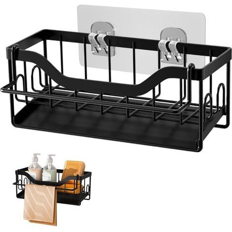 Kitchen Sink Organizer, Wall-Mounted Sponge Storage, Kitchen Sink Organizer, No-Drill Wall-Mounted Kitchen Drainer, Sink Sponge Holder with Towel Rack, Bathroom Sink Sponge Holder (1/5)