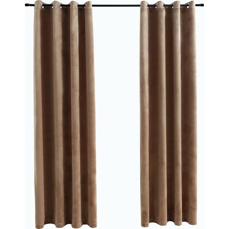 Blackout Curtains with Rings 2 pcs Velvet Beige 140x175 cm vidaXL
