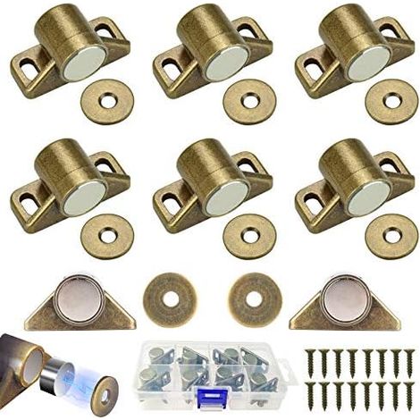 8 Pcs Loqueteau Magnétique,Bronze Loquet Magnetique en Alliage de Zinc pour Tiroirs Placard Cuisine Armoire,Aimant Porte avec 24 vis - (1/5)