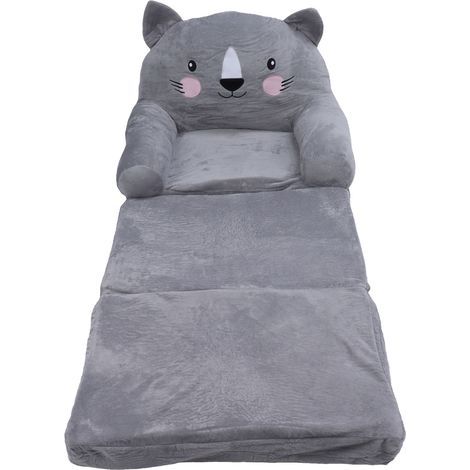 Grey cartoon-style toddler chair, foldable, wide handle, stable backrest, breathable baby sofa for home bedroom, 3 layers (1/5)