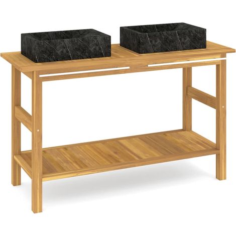 Maison Exclusive - Mobile Vanità Bagno e Lavandini Marmo Nero Legno Massello Teak