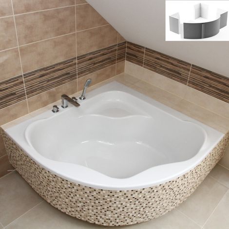 ECOLAM Badewanne SELMA 140 x 140 cm + Styropor Wannenträger direkt verfliesbar Eckbadewanne Acrylwanne symmetrisch