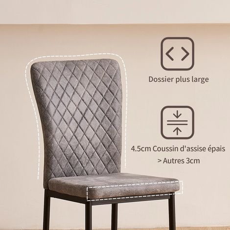Jymtom – Lot de 6 chaises hautes en daim PU gris foncé – Dossier ergonomique – Pieds en métal – Charge max 100 kg – Pour salle à manger et salon