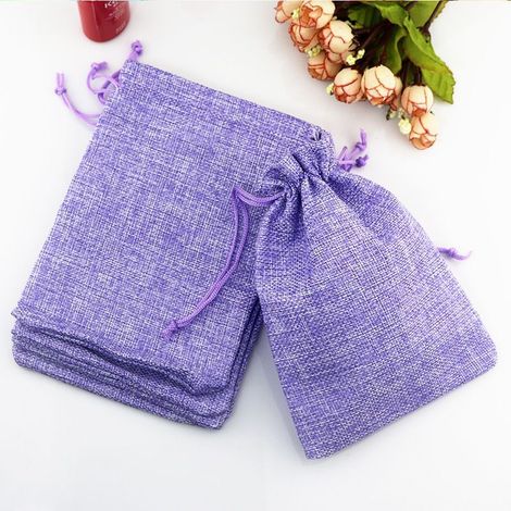 Pochettes Sachets en Lin Chanvre, Sac Toile de Jute avec Cordon de Serrage, Pochette Lin Réutilisable pour Mariages Bijoux la Fête Bricolage 20pcs 17x23cm (Violet) (1/5)