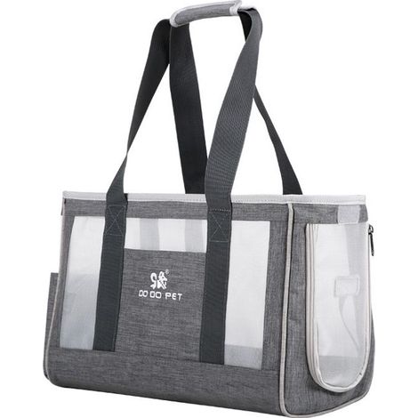 Sac Transport Chat, Sac Transport Chien Respirant et Pliable avec coussin épaissie confortable pour Voyage en Train, Voiture, Restaurant, Avion,Tissu Oxford Gris Taille L (44 x 17 x 29cm) (1/5)