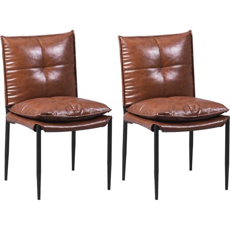 WOLTU Lot de 2 Chaises de Salle à Manger en Simili-Cuir, Pieds métalliques, Dossier Haut siège Double Ergonomique, Marron (1/5)