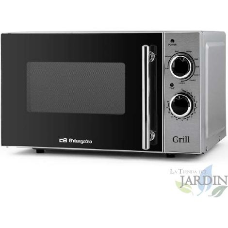 Microondas Orbegozo 20L, 700W, Grill 900W, Detalle Frontal Inoxidable, 5 Niveles de Potencia, 3 Modos Combinados