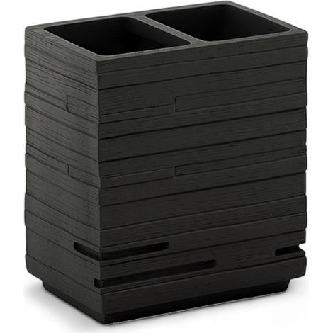 Porta spazzolini da denti arredo bagno in resina nera moderno Linea Dark (1/4)