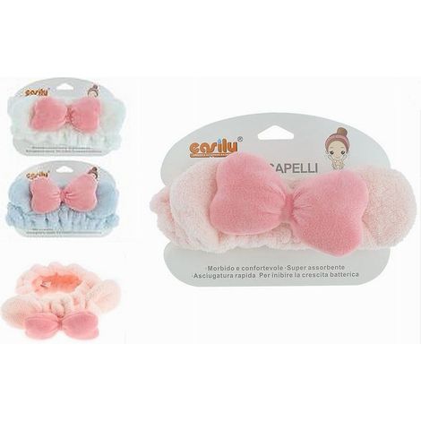 Cleafe - Fascia Capelli Doccia Shampoo Trucco Spugna Con Orecchie Fiocco 3 Colori 10739 - (1/3)