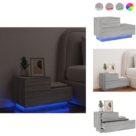 Table de chevet avec lumières LED sonoma gris 70x36x40,5 cm - Table De Chevet - Lampe De Chevet - Luminaire LED - Meubles De Chambre - Mobilier Moderne (1/5)