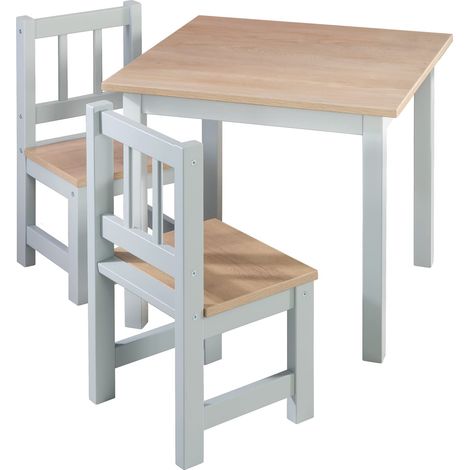 roba Set Tavolo + 2 Sedie per Bambini Woody - Robusti e Resistenti - Mobili per la Cameretta - dai 18 Mesi - Decorazione in Legno - Legno Laccato Grigio (1/5)