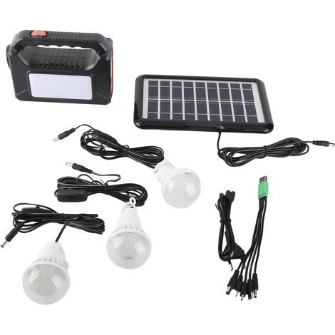 Ortviai Générateur Solaire Portable avec Lampe LED, 3 Ampoules Externes, Batterie 4000 mAh, 2 Modes de Chargement