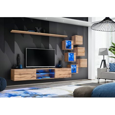 Ensemble meuble TV mural Switch XXI - L 240 x P 40 x H 120 cm - Marron - Livraison gratuite