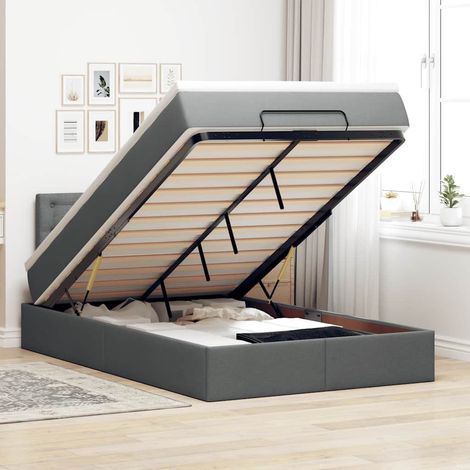 Lit ottoman avec matelas gris foncé 120x190 cm tissu (1/5)