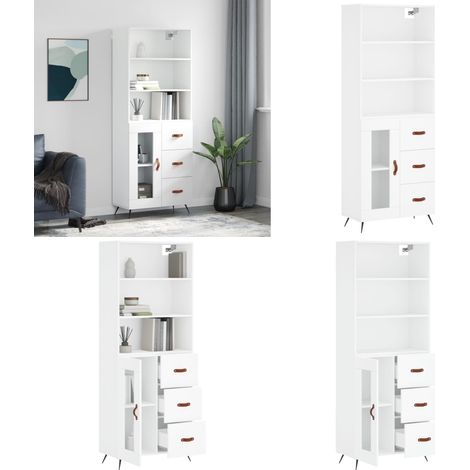 Buffet haut Blanc 69,5x34x180 cm Bois d'ingénierie - Buffet Design Moderne - Meuble Rangement - Armoire Blanche - Commode Élégante - Mobilier Salon - Home & Living (1/5)