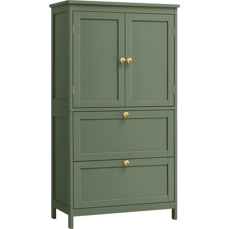 Vasagle – Meuble bas de salle de bain avec 2 portes et 2 tiroirs – Étagères réglables – Dimensions 30 x 60 x 110 cm – MDF vert forêt
