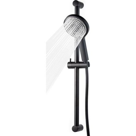 60 cm Duschstange, Duschsäule mit Duschkopf, Duschset mit Handbrause (6 Strahlarten) und 1,6 m Schlauch, Schwarz