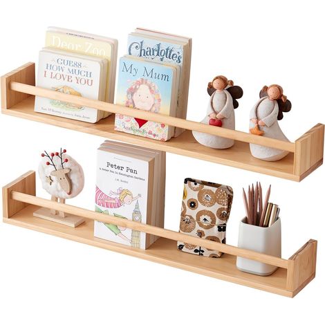 Flottante Bibliothèque Bois pour Chambre d'enfant, Lot de 2 Etagère Murale Bois Pin pour Maison, Bureau, Chambre, Salon, Salle de Bain, Cuisine (70 cm) (1/5)