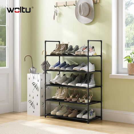 WOLTU Zapatero de 5 niveles con estructura metálica estable, 61 x 28 x 89 cm, color negro