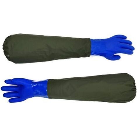 Gants industriels lourds Gants imperméables longs Gants en caoutchouc PVC Gants résistants aux produits chimiques réutilisables pour l'industrie des machines résistantes à l'huile Bleu 1 paire (1/5)