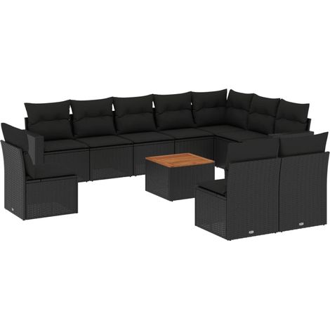 Set Divani da Giardino 11 pz con Cuscini in Polyrattan Nero vidaXL (1/5)