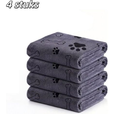 Lot de 4 serviettes pour chien en microfibre ultra-absorbante, douce et confortable (60 x 100 cm), idéales pour les chiens de toutes tailles. Couleur : gris. Convient aux chiens de toutes tailles. (1/5)