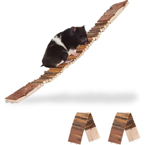 3 Puentes Roedores, Hámster, Pájaros, Accesorios Jaula, con Ojales, Madera de Schima, 1,5 x 55 x 10 cm, Marrón
