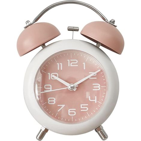 Réveil analogique de bureau en métal de 10 cm (4 pouces), silencieux avec veilleuse, idéal pour les dortoirs, la maison, le bureau et les voyages. Réveil décoratif (rose). (1/5)