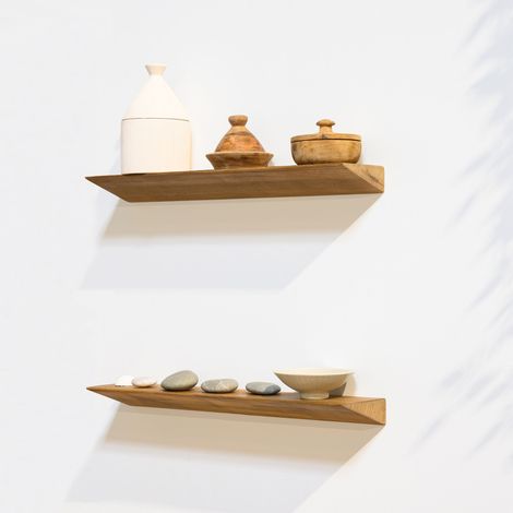 Etagère Murale en Bois Teck Huilée Rectangle - Pré-percée - 35x90x450mm - Etagère de Bureau, Cuisine, Salle de bain, Salon (1/4)